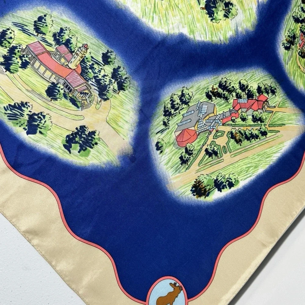 Moose International Silk Scarf Map Print Novelty Island‎ Scene Retro Collector